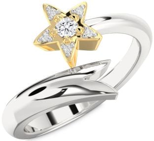 Diamond Platinum & Yellow Gold Star Round Promise Ring