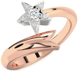 Diamond Platinum & Rose Gold Star Round Promise Ring
