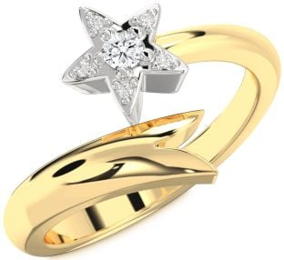 Diamond Platinum & Yellow Gold Star Round Promise Ring