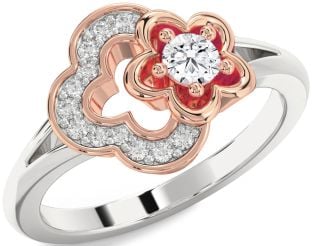 Diamond Platinum & Rose Gold Flower Round Ring