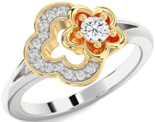 Diamond Platinum & Yellow Gold Flower Round Ring
