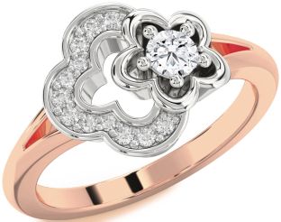 Diamond Platinum & Rose Gold Flower Round Ring