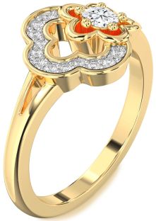 Diamond Gold Flower Round Ring