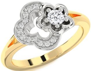 Diamond Platinum & Yellow Gold Flower Round Ring