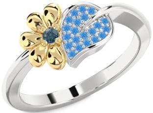 London Blue Topaz & Swiss Blue Topaz Platinum & Yellow Gold Daisy Ring