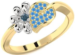 London Blue Topaz & Swiss Blue Topaz Platinum & Yellow Gold Daisy Ring