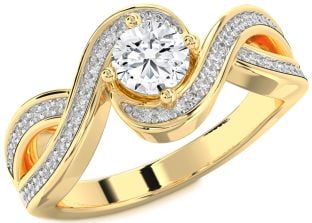 Diamond Gold Infinity Round Solitaire Pave Engagement Ring