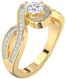 Diamond Gold Infinity Round Solitaire Pave Engagement Ring