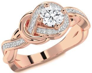 Diamond Rose Gold Knot Round Solitaire Pave Engagement Ring