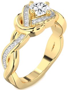 Diamond Gold Knot Round Solitaire Pave Engagement Ring