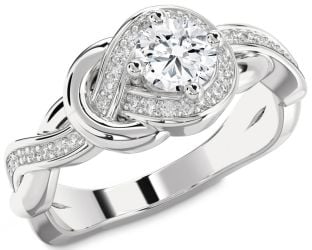 Diamond Platinum Knot Round Solitaire Pave Engagement Ring