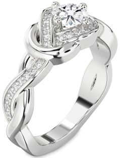 Diamond Platinum Knot Round Solitaire Pave Engagement Ring