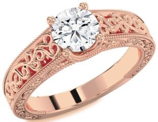 Diamond Rose Gold Knot Round Vintage Engagement Ring