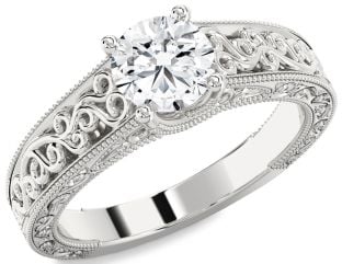 Diamond Platinum Knot Round Vintage Engagement Ring