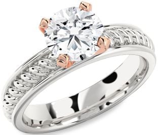 Diamond Platinum & Rose Gold Knot Round Solitaire Engagement Ring