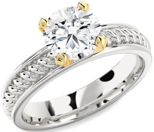 Diamond Platinum & Yellow Gold Knot Round Solitaire Engagement Ring