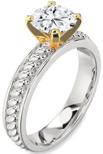 Diamond Platinum & Yellow Gold Knot Round Solitaire Engagement Ring