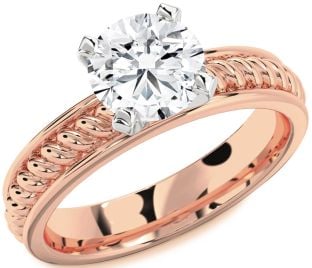 Diamond Platinum & Rose Gold Knot Round Solitaire Engagement Ring