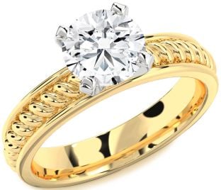 Diamond Platinum & Yellow Gold Knot Round Solitaire Engagement Ring