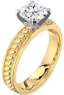 Diamond Platinum & Yellow Gold Knot Round Solitaire Engagement Ring