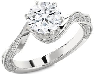 Diamond Silver Round Solitaire Engagement Ring
