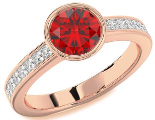 Diamond Ruby Rose Gold Round Solitaire Pave Engagement Ring