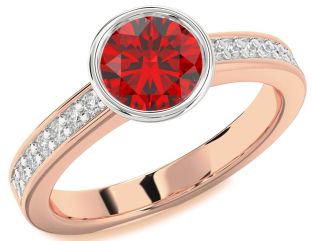 Diamond Ruby Platinum & Rose Gold Round Solitaire Pave Engagement Ring