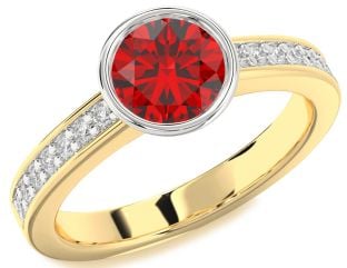 Diamond Ruby Platinum & Yellow Gold Round Solitaire Pave Engagement Ring