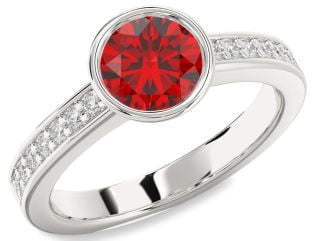 Diamond Ruby Platinum Round Solitaire Pave Engagement Ring