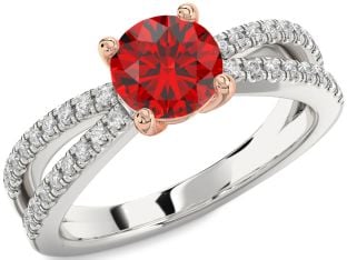 Diamond Ruby Platinum & Rose Gold Round Solitaire Pave Engagement Ring