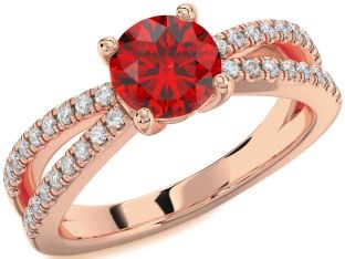 Diamond Ruby Rose Gold Round Solitaire Pave Engagement Ring