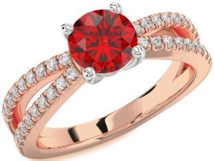 Diamond Ruby Platinum & Rose Gold Round Solitaire Pave Engagement Ring