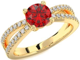 Diamond Ruby Gold Round Solitaire Pave Engagement Ring
