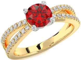 Diamond Ruby Platinum & Yellow Gold Round Solitaire Pave Engagement Ring