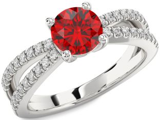 Diamond Ruby Platinum Round Solitaire Pave Engagement Ring