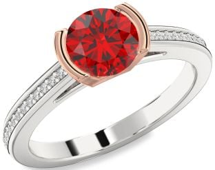 Diamond Ruby Platinum & Rose Gold Round Solitaire Pave Engagement Ring
