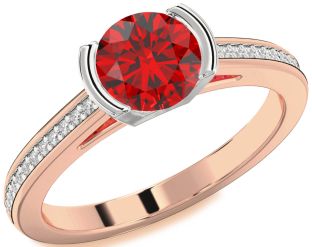Diamond Ruby Platinum & Rose Gold Round Solitaire Pave Engagement Ring