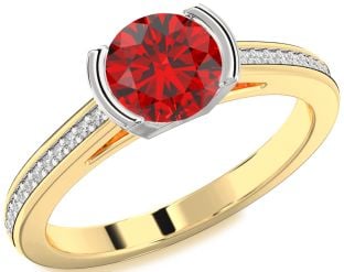 Diamond Ruby Platinum & Yellow Gold Round Solitaire Pave Engagement Ring