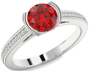Diamond Ruby Platinum Round Solitaire Pave Engagement Ring