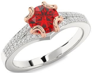 Diamond Ruby Platinum & Rose Gold Round Solitaire Pave Engagement Ring