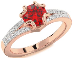 Diamond Ruby Rose Gold Round Solitaire Pave Engagement Ring