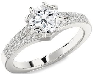 Diamond White Gold Round Solitaire Pave Engagement Ring