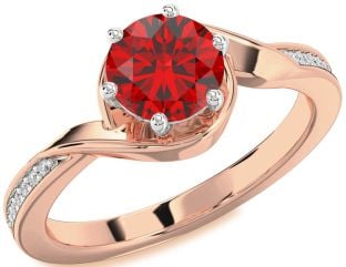 Diamond Ruby White Rose Gold Round Solitaire Engagement Ring