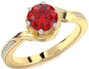 Diamond Ruby White Yellow Gold Round Solitaire Engagement Ring