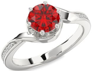 Diamond Ruby Platinum Round Solitaire Engagement Ring