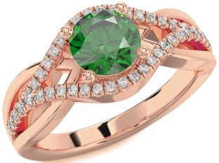 Diamond Emerald Rose Gold Round Solitaire Engagement Ring