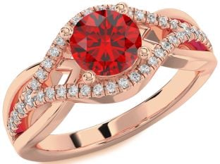 Diamond Ruby Rose Gold Round Solitaire Engagement Ring