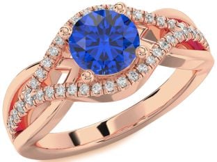 Diamond Blue Sapphire Rose Gold Round Solitaire Engagement Ring