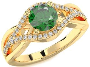 Diamond Emerald Gold Round Solitaire Engagement Ring