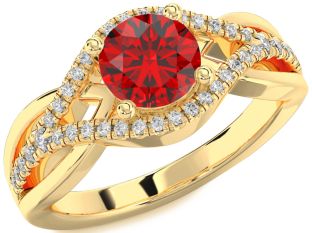 Diamond Ruby Gold Round Solitaire Engagement Ring